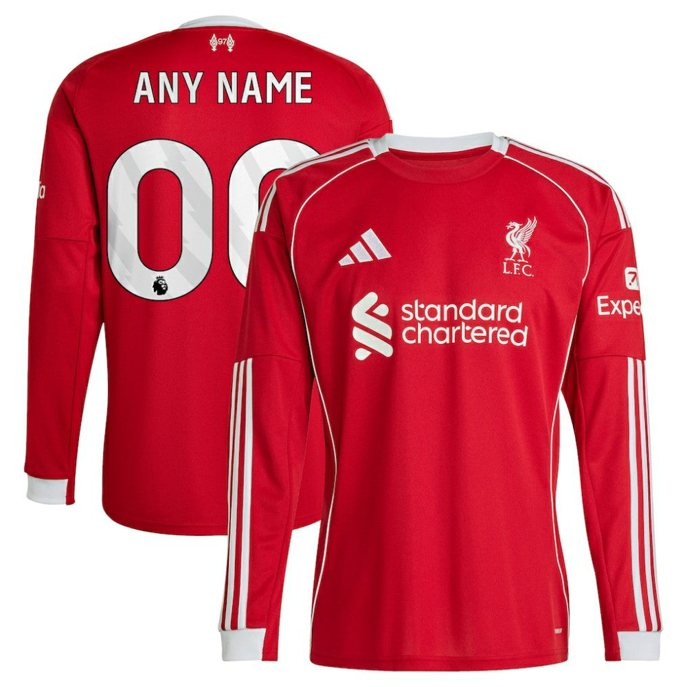 Adidas - Liverpool 2025/26 Home Custom Replica Long Sleeve Jersey - Red