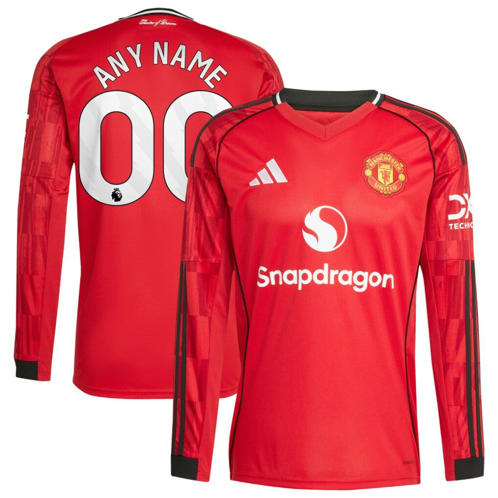 Adidas - Manchester United Home 2025/26 Custom Replica Long Sleeve Jersey - Red