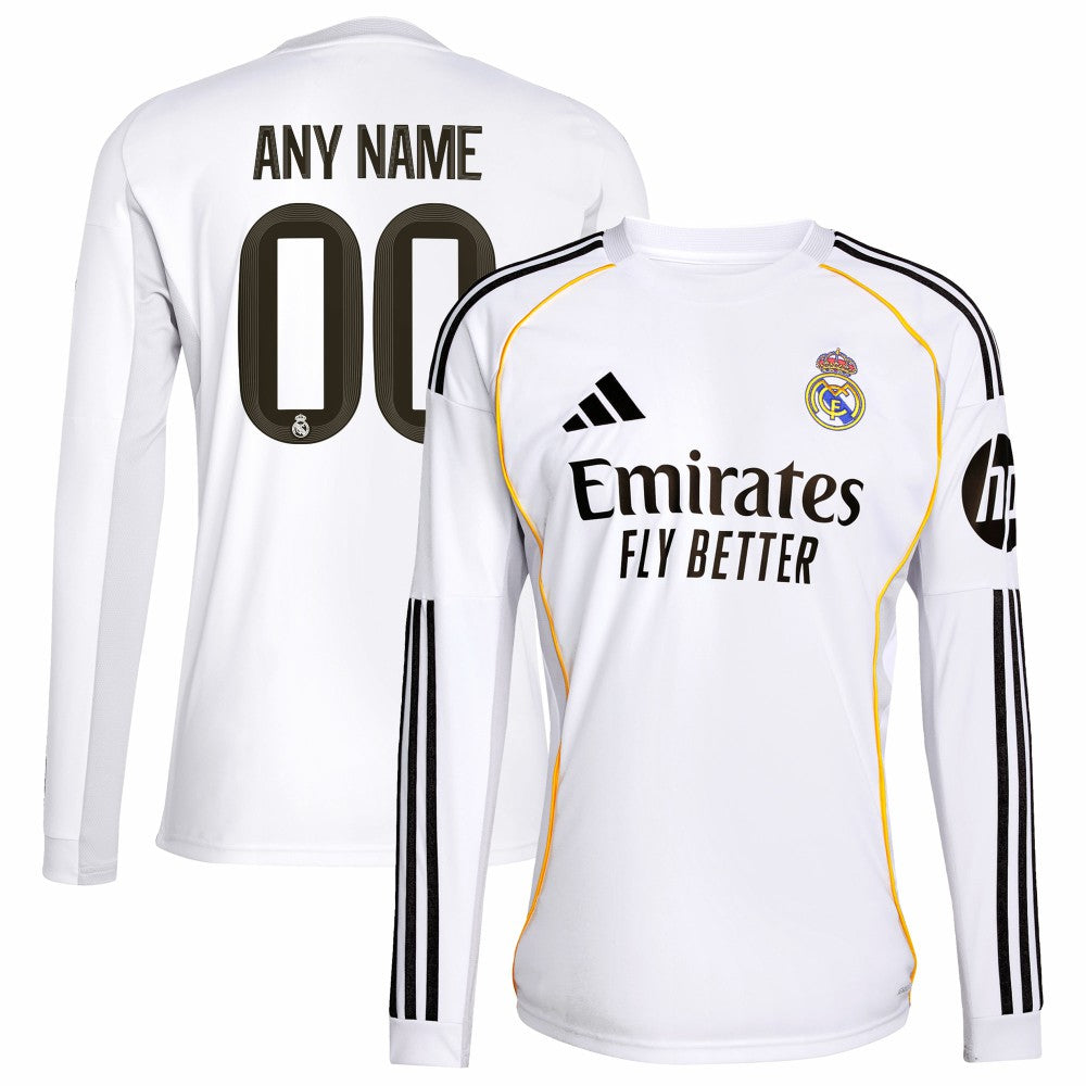 Adidas - Real Madrid 2025/26 Home Replica Long Sleeve Custom Jersey - White