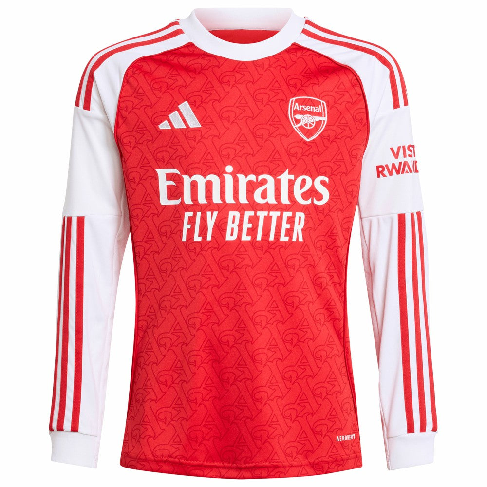 Adidas - Arsenal Youth 2025/26 Home Replica Long Sleeve Custom Jersey - Red