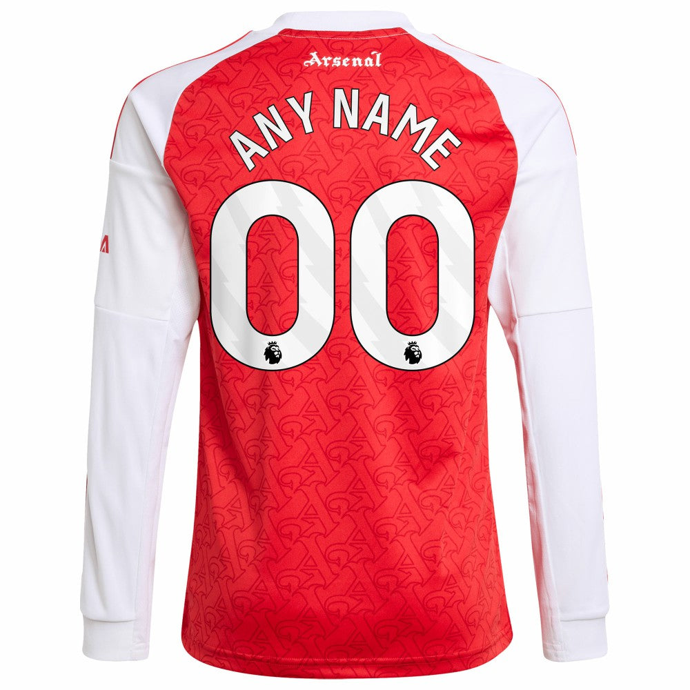 Adidas - Arsenal Youth 2025/26 Home Replica Long Sleeve Custom Jersey - Red