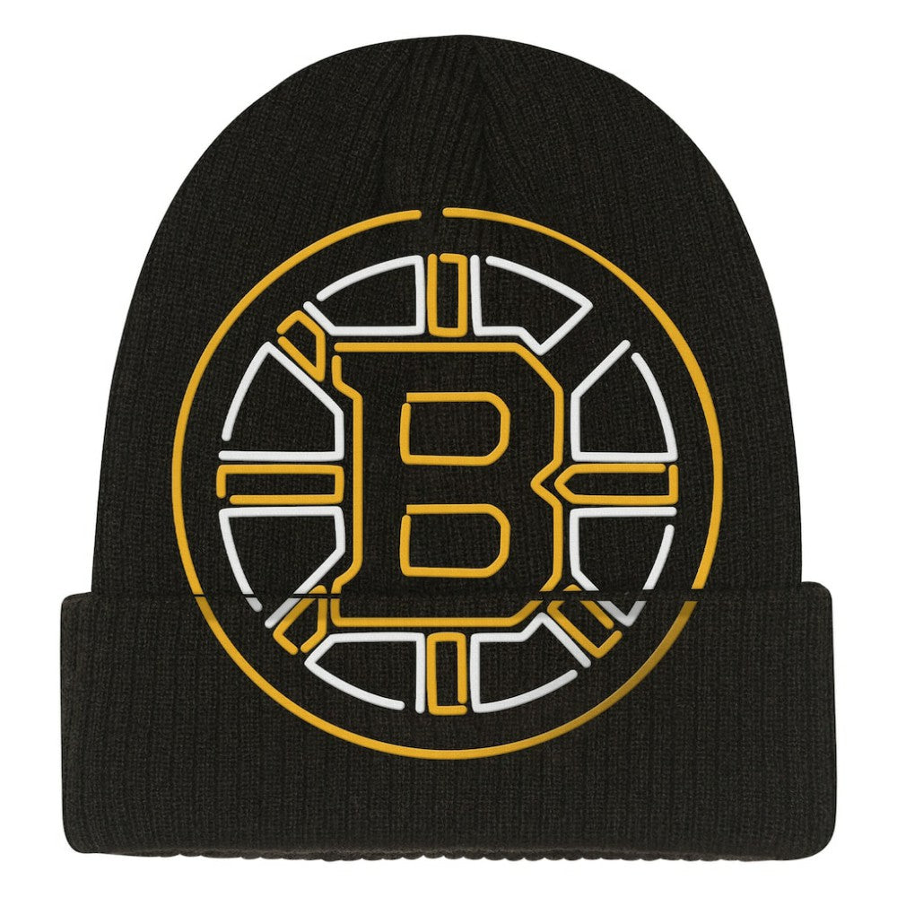 Boston Bruins Mitchell & Ness Youth Neon Line Lights Cuffed Knit Hat - Black | NHL Lifestyle