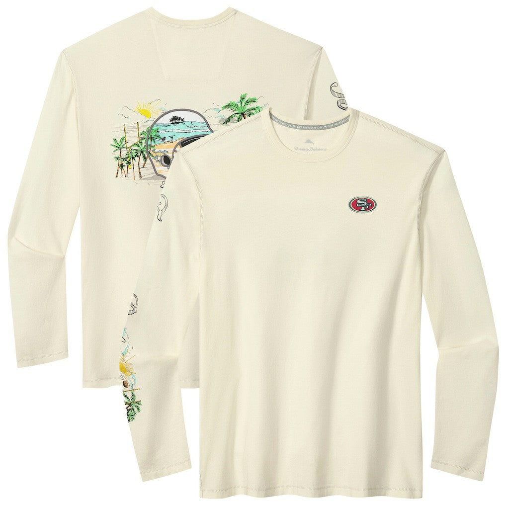 San Francisco 49ers Oasis Endzone Lux Long Sleeve T-Shirt - Cream - Tommy Bahama