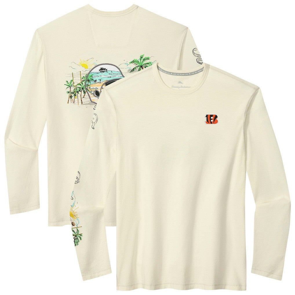 Cincinnati Bengals Oasis Endzone Lux Long Sleeve T-Shirt - Cream - Tommy Bahama