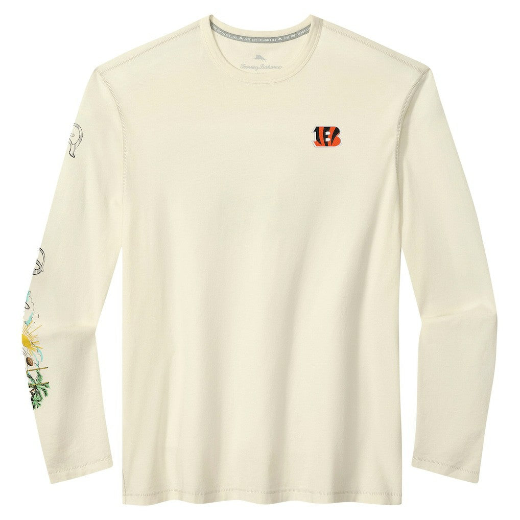 Cincinnati Bengals Oasis Endzone Lux Long Sleeve T-Shirt - Cream - Tommy Bahama