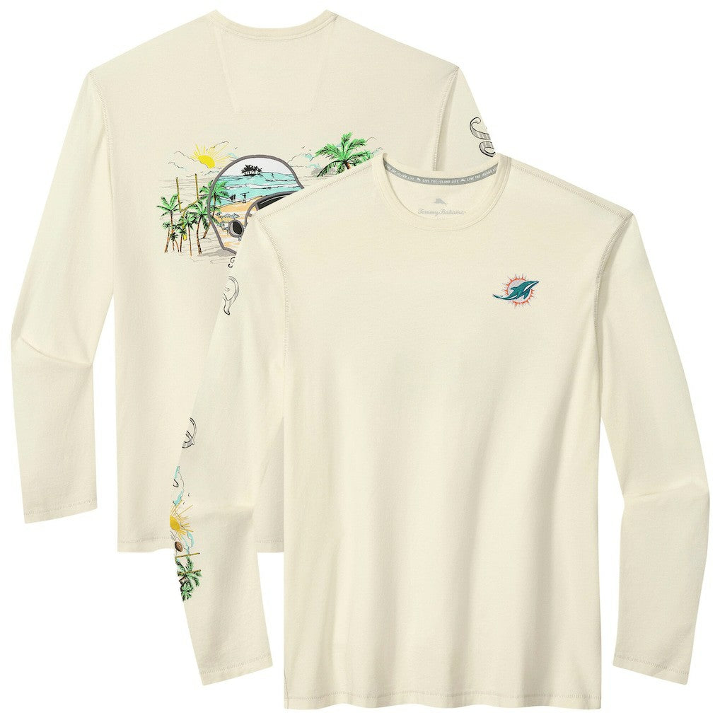 Miami Dolphins Oasis Endzone Lux Long Sleeve T-Shirt - Cream - Tommy Bahama