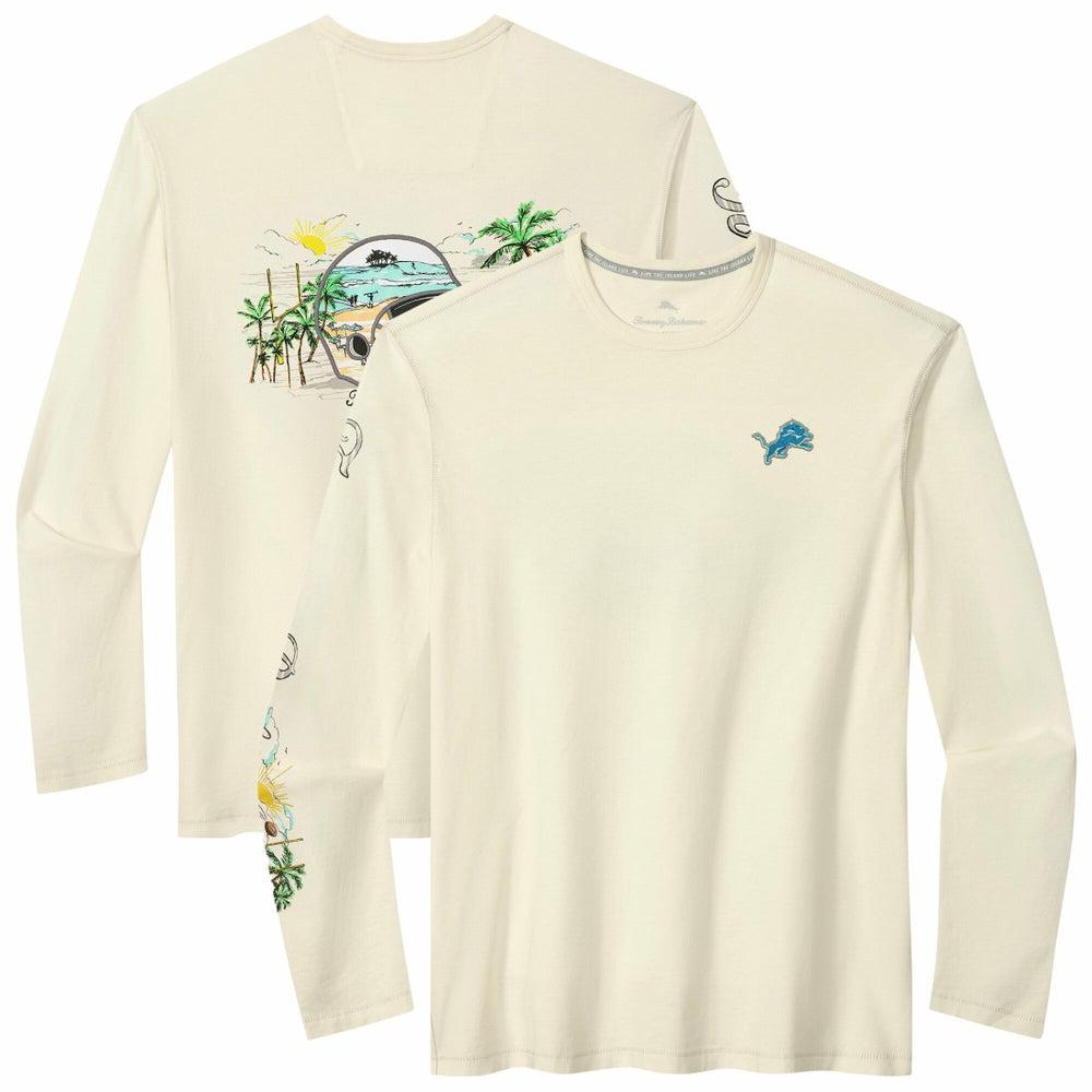 Detroit Lions Oasis Endzone Lux Long Sleeve T-Shirt - Cream - Tommy Bahama