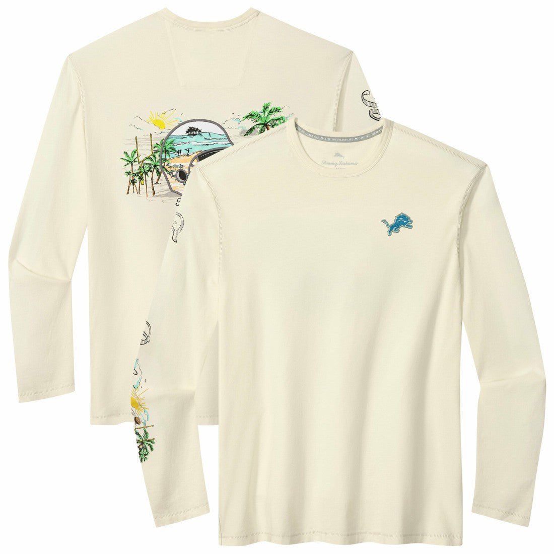 Detroit Lions Oasis Endzone Lux Long Sleeve T-Shirt - Cream - Tommy Bahama