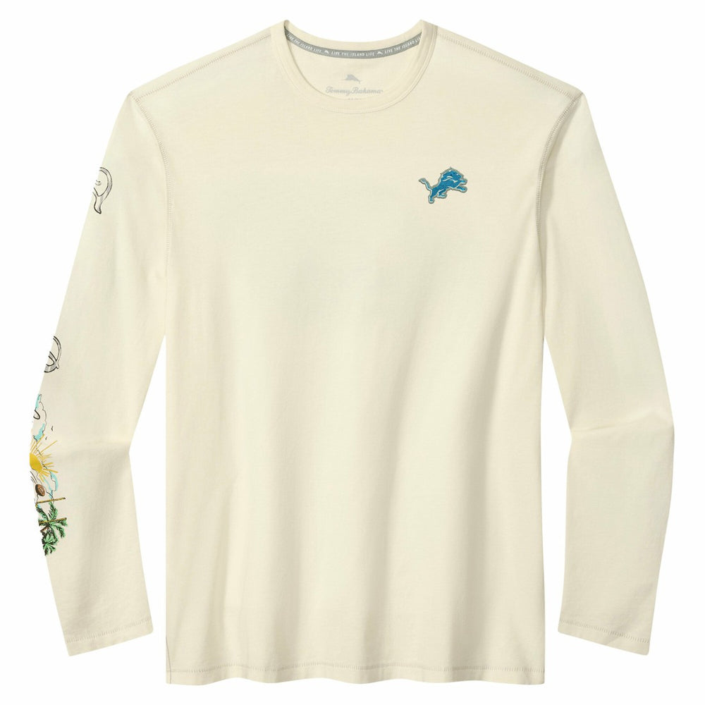 Detroit Lions Oasis Endzone Lux Long Sleeve T-Shirt - Cream - Tommy Bahama