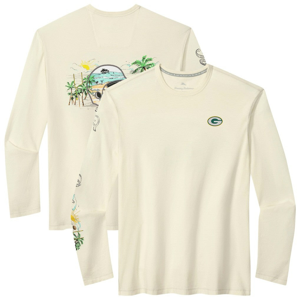 Green Bay Packers Oasis Endzone Lux Long Sleeve T-Shirt - Cream - Tommy Bahama
