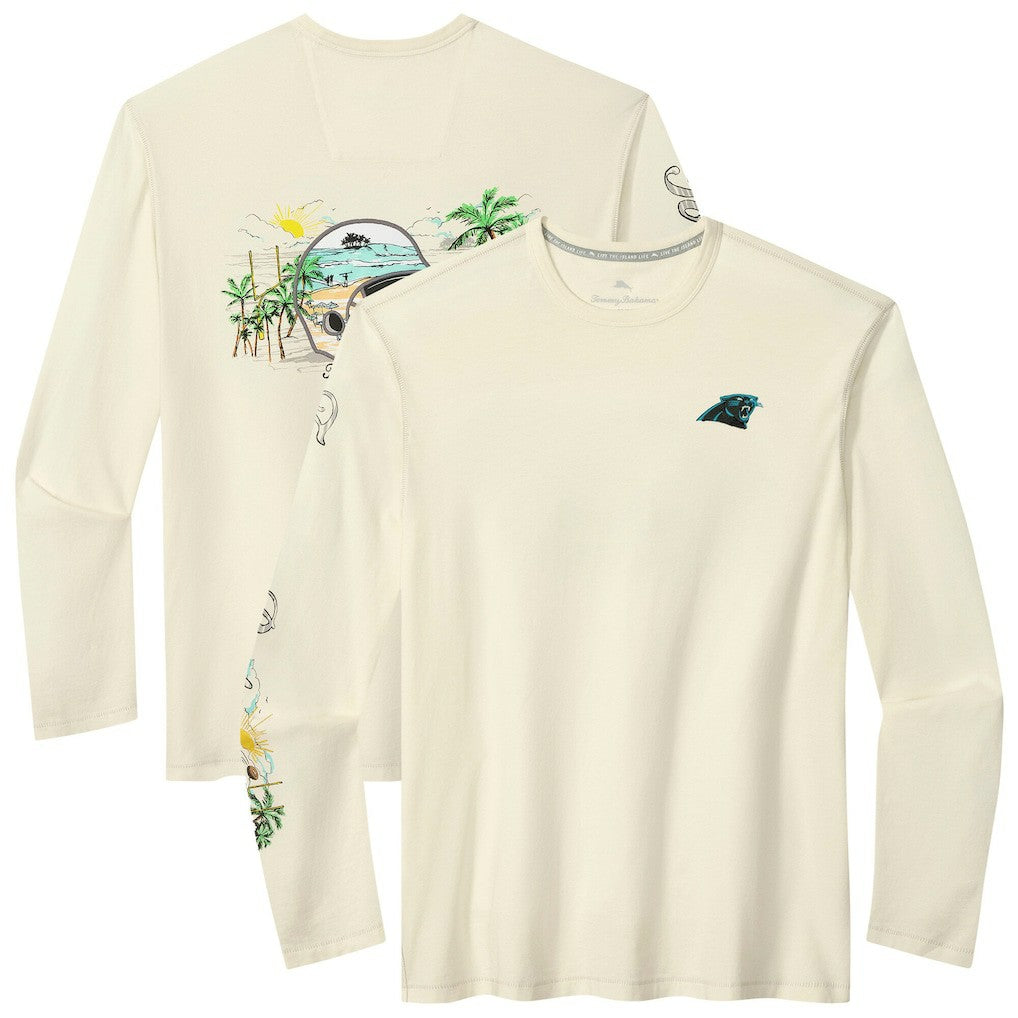 Carolina Panthers Oasis Endzone Lux Long Sleeve T-Shirt - Cream - Tommy Bahama