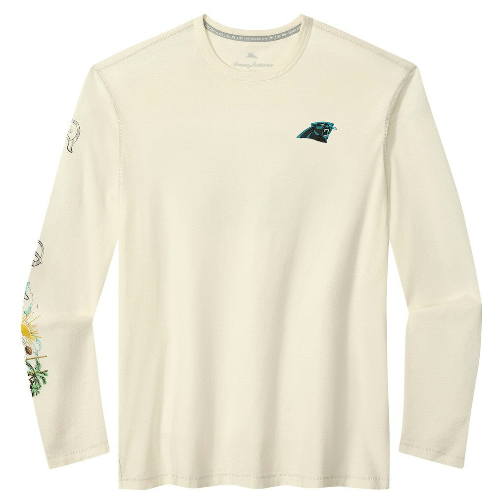 Carolina Panthers Oasis Endzone Lux Long Sleeve T-Shirt - Cream - Tommy Bahama
