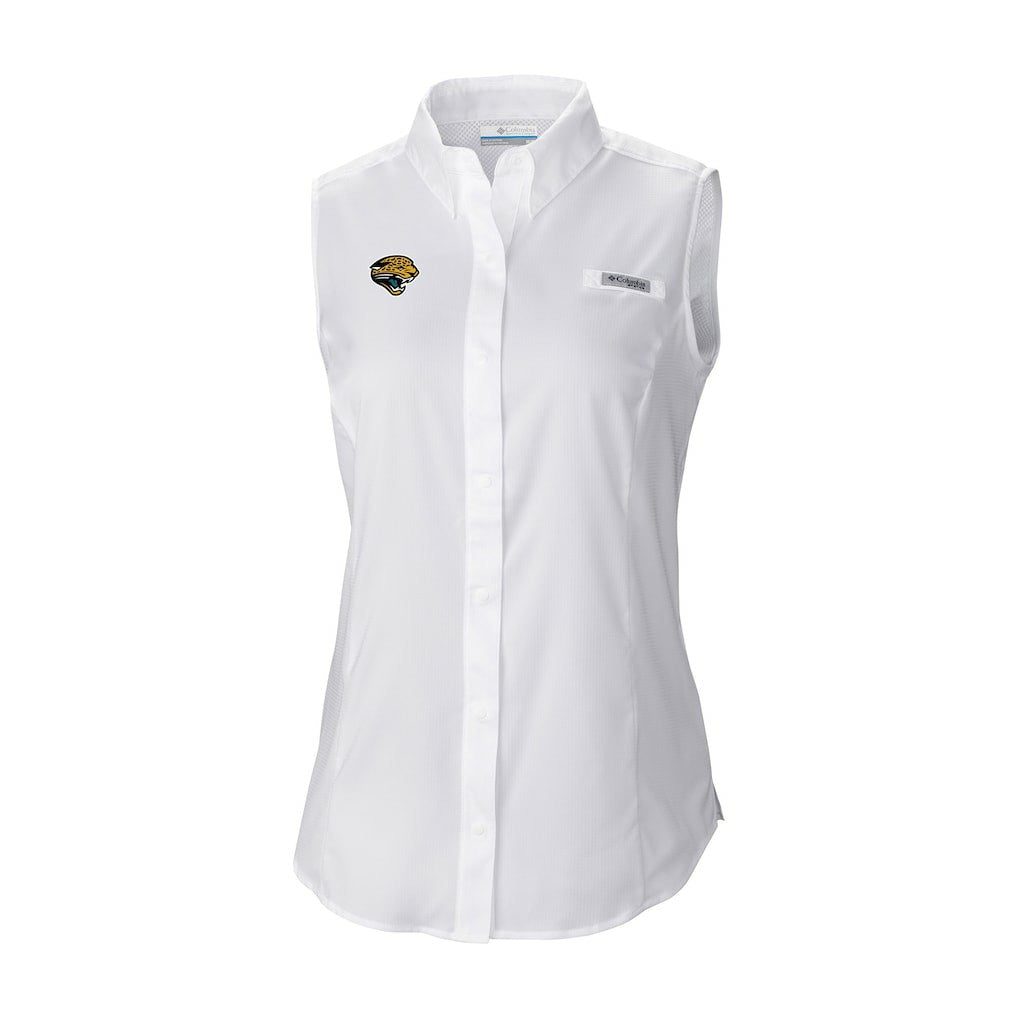 Jacksonville Jaguars Women's Historic Tamiami Omni-Shade Sleeveless Button-Up Shirt - White - Columbia