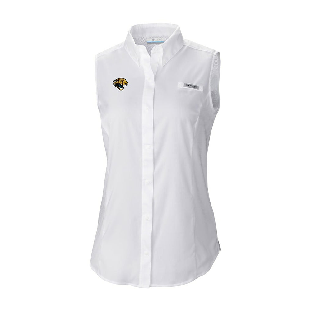 Jacksonville Jaguars Women's Historic Tamiami Omni-Shade Sleeveless Button-Up Shirt - White - Columbia