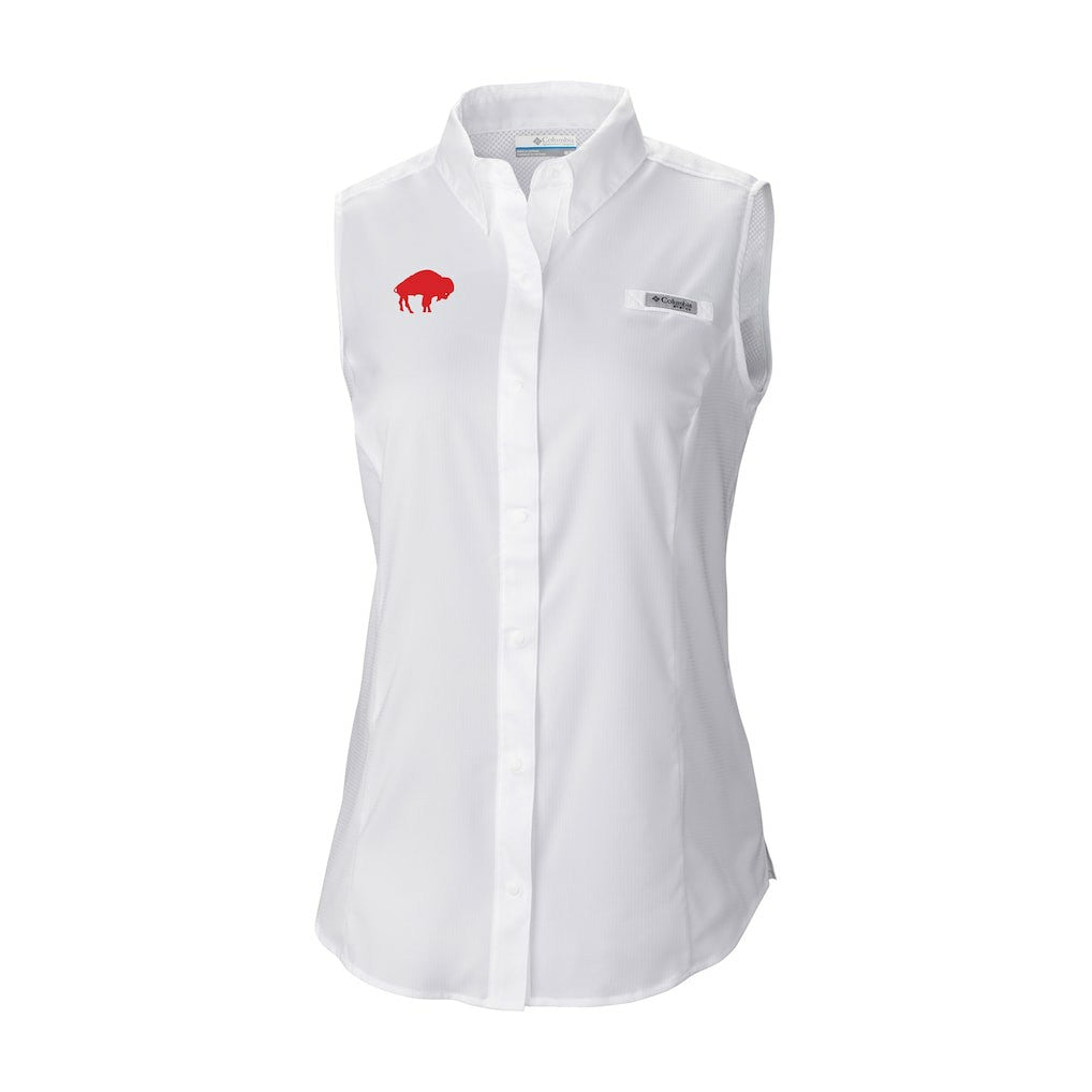 Buffalo Bills Women's Historic Tamiami Omni-Shade Sleeveless Button-Up Shirt - White - Columbia