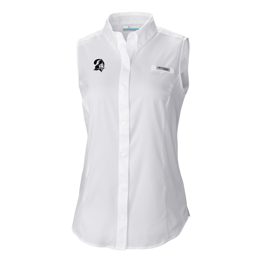 Tampa Bay Buccaneers Women's Historic Tamiami Omni-Shade Sleeveless Button-Up Shirt - White - Columbia