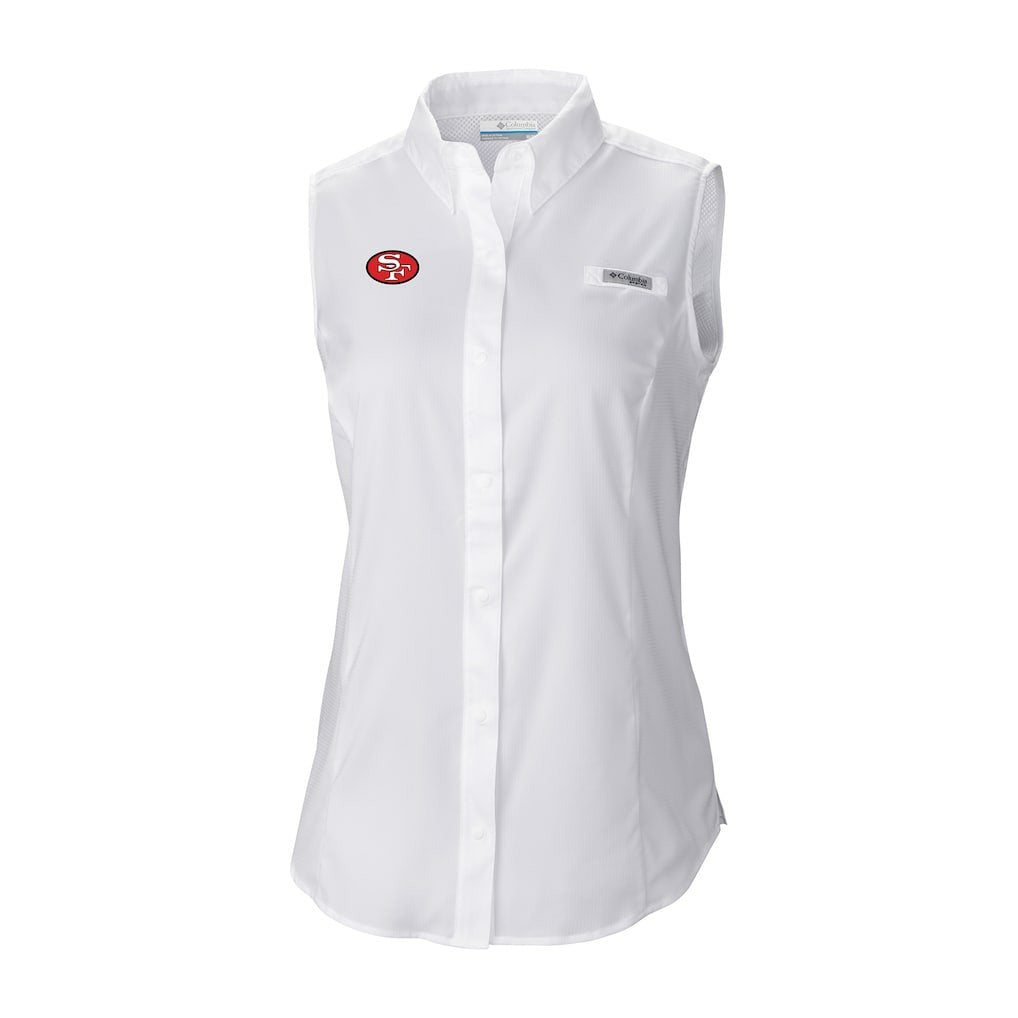 San Francisco 49ers Women's Historic Tamiami Omni-Shade Sleeveless Button-Up Shirt - White - Columbia