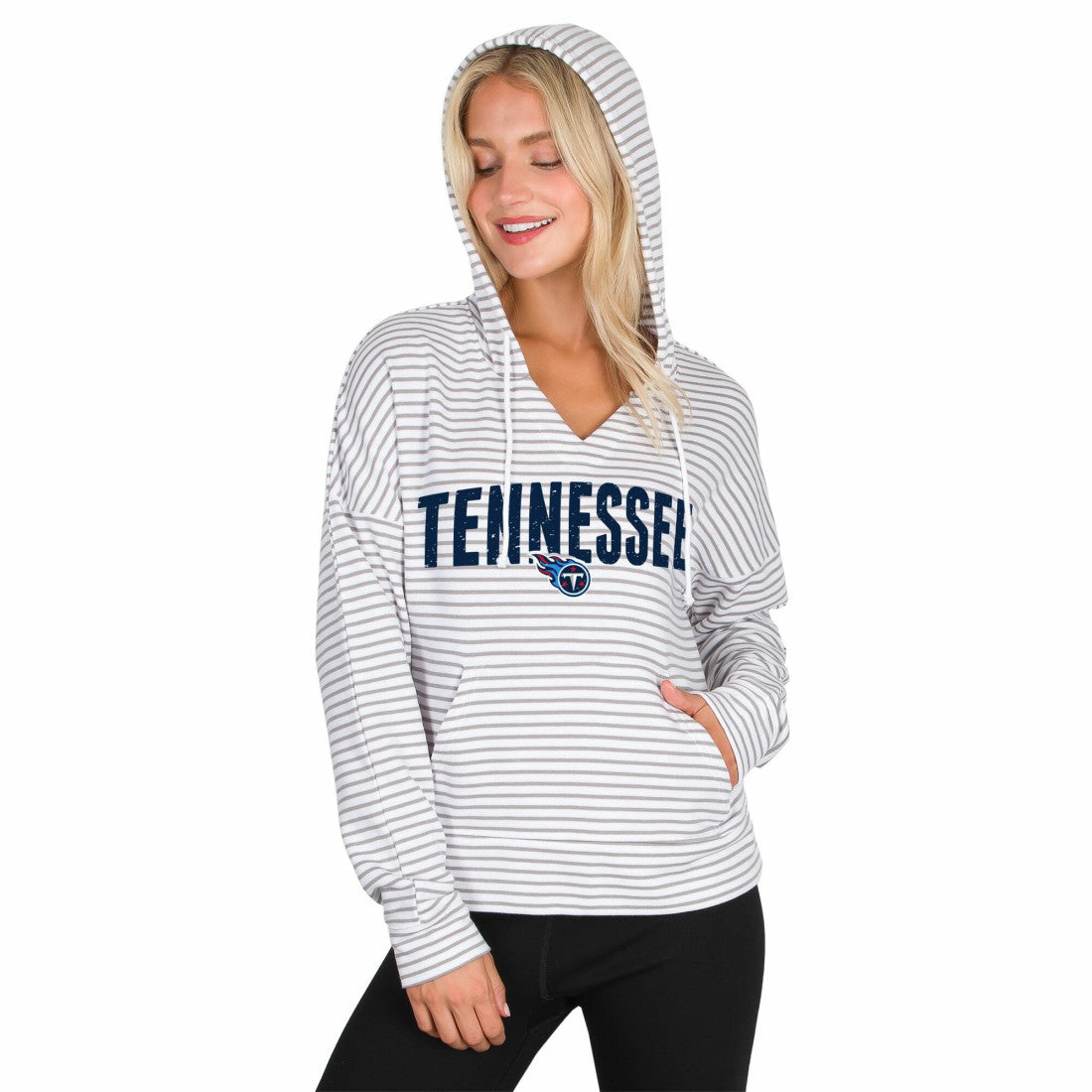 Tennessee Titans Concepts Sport Women's Liftoff Striped V-Neck Hoodie - White/Gray - NFL