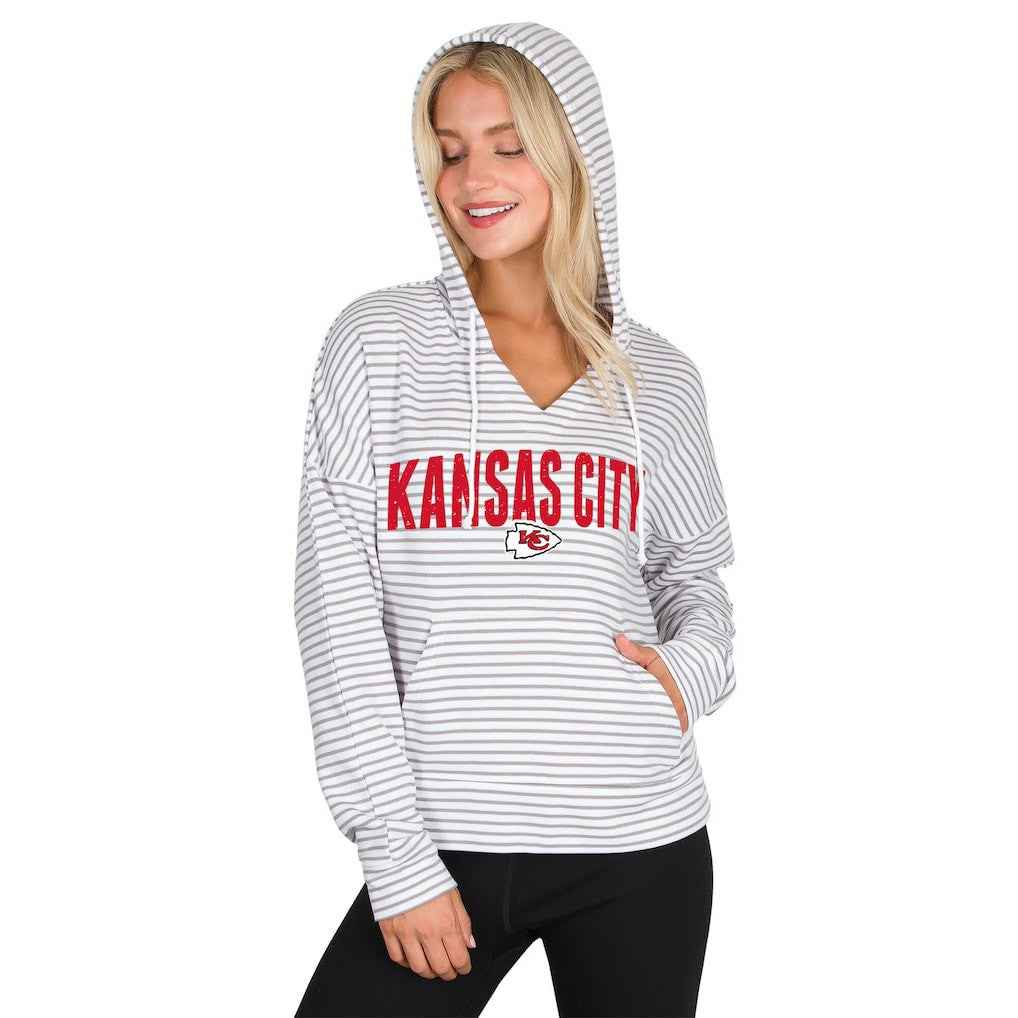Kansas City Chiefs Concepts Sport Women's Liftoff Striped V-Neck Hoodie - White/Gray - NFL