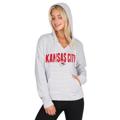 Kansas City Chiefs Concepts Sport Women's Liftoff Striped V-Neck Hoodie - White/Gray - NFL