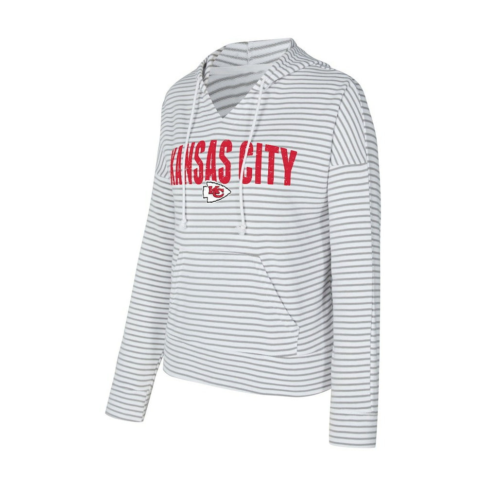 Kansas City Chiefs Concepts Sport Women's Liftoff Striped V-Neck Hoodie - White/Gray - NFL