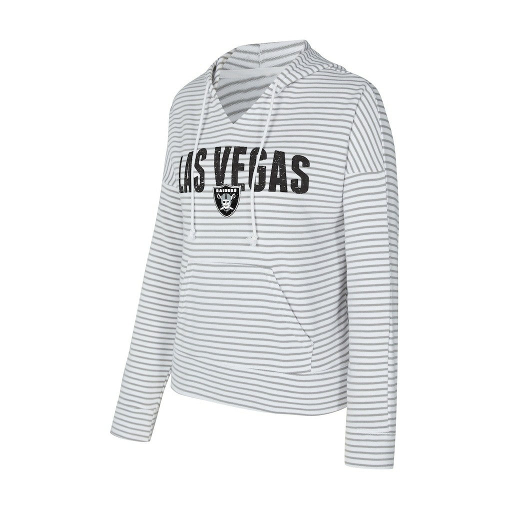 Las Vegas Raiders Concepts Sport Women's Liftoff Striped V-Neck Hoodie - White/Gray - NFL