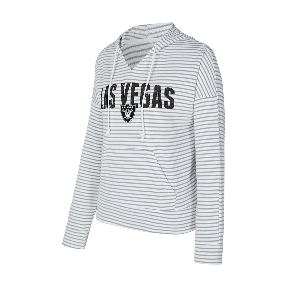 Las Vegas Raiders Concepts Sport Women's Liftoff Striped V-Neck Hoodie - White/Gray - NFL