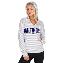 Baltimore Ravens Concepts Sport Women's Liftoff Striped V-Neck Hoodie - White/Gray - NFL