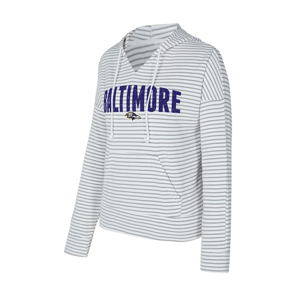 Baltimore Ravens Concepts Sport Women's Liftoff Striped V-Neck Hoodie - White/Gray - NFL