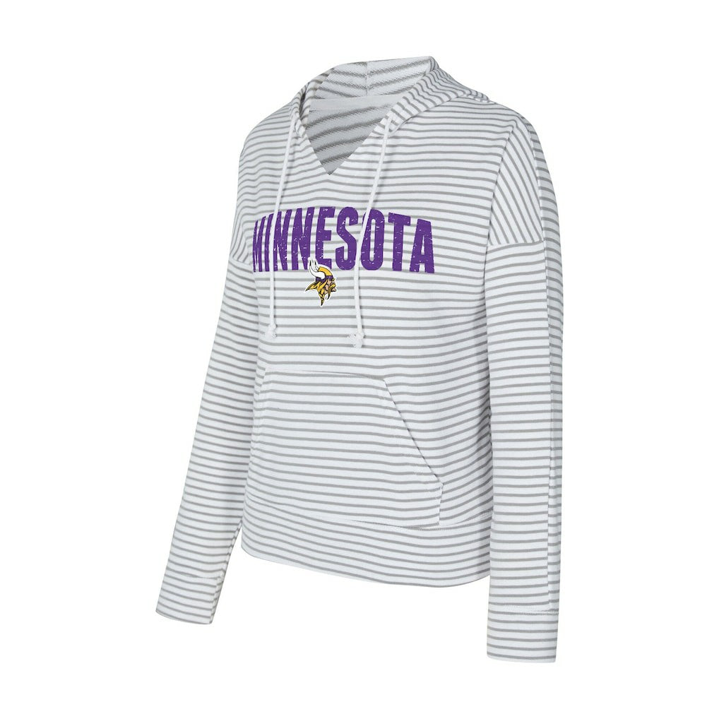 Minnesota Vikings Concepts Sport Women's Liftoff Striped V-Neck Hoodie - White/Gray - NFL