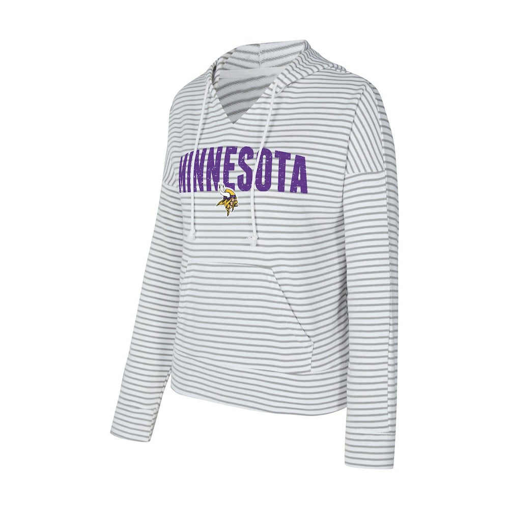 Minnesota Vikings Concepts Sport Women's Liftoff Striped V-Neck Hoodie - White/Gray - NFL
