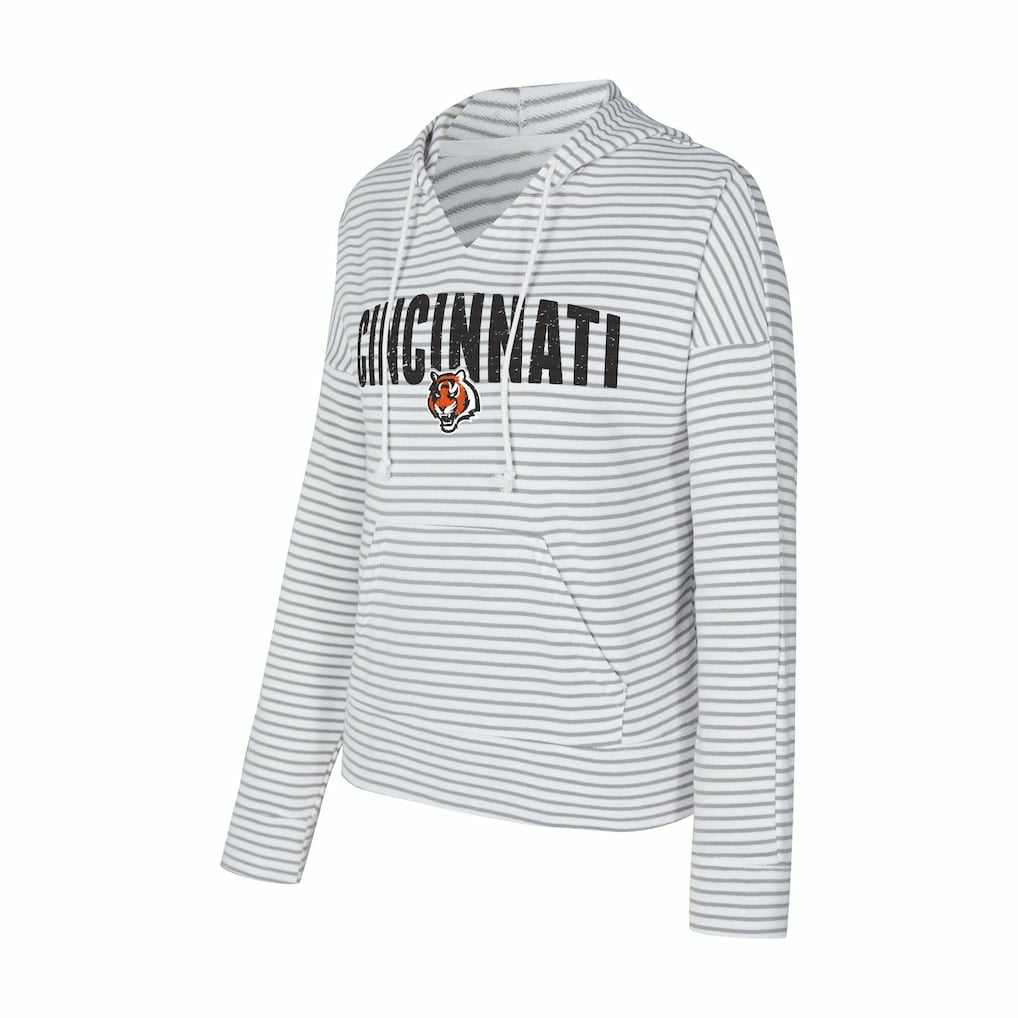 Cincinnati Bengals Concepts Sport Women's Liftoff Striped V-Neck Hoodie - White/Gray - NFL