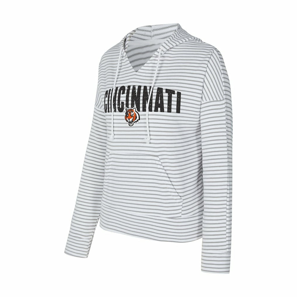 Cincinnati Bengals Concepts Sport Women's Liftoff Striped V-Neck Hoodie - White/Gray - NFL