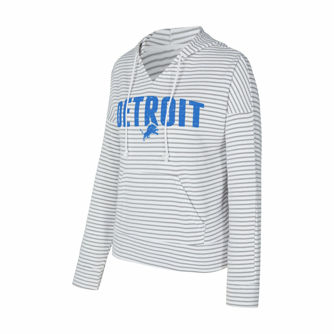 Detroit Lions Concepts Sport Women's Liftoff Striped V-Neck Hoodie - White/Gray - NFL