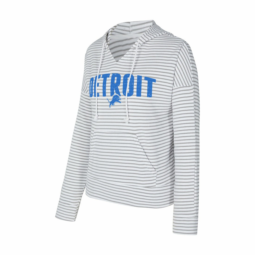 Detroit Lions Concepts Sport Women's Liftoff Striped V-Neck Hoodie - White/Gray - NFL