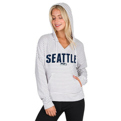 Seattle Seahawks Concepts Sport Women's Liftoff Striped V-Neck Hoodie - White/Gray - NFL