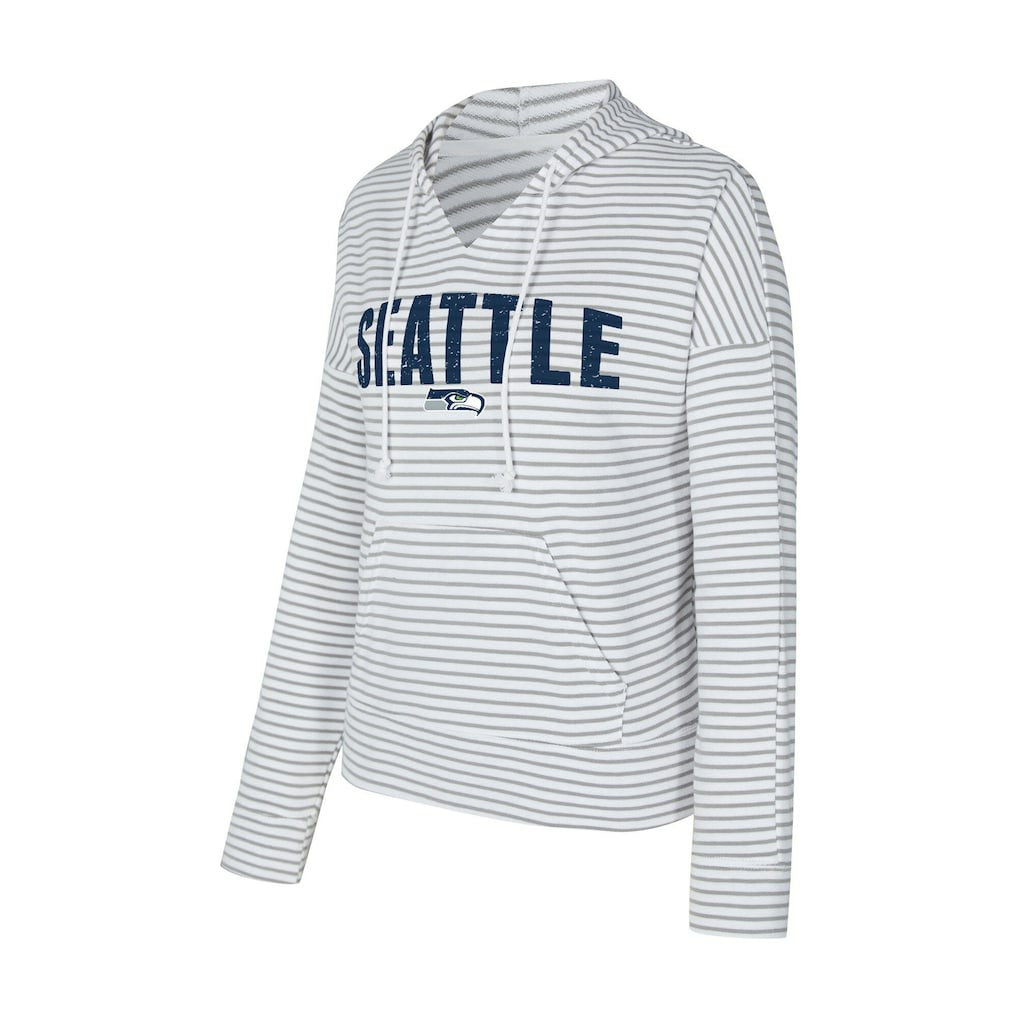 Seattle Seahawks Concepts Sport Women's Liftoff Striped V-Neck Hoodie - White/Gray - NFL