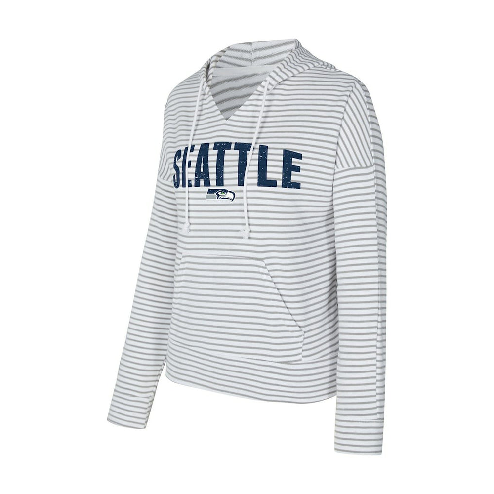 Seattle Seahawks Concepts Sport Women's Liftoff Striped V-Neck Hoodie - White/Gray - NFL