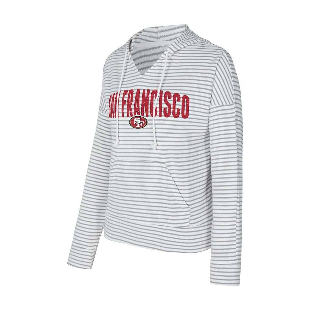 San Francisco 49ers Concepts Sport Women's Liftoff Striped V-Neck Hoodie - White/Gray - NFL