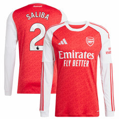 Adidas - William Saliba Arsenal 2025/26 Home Replica Long Sleeve Player Jersey - Red