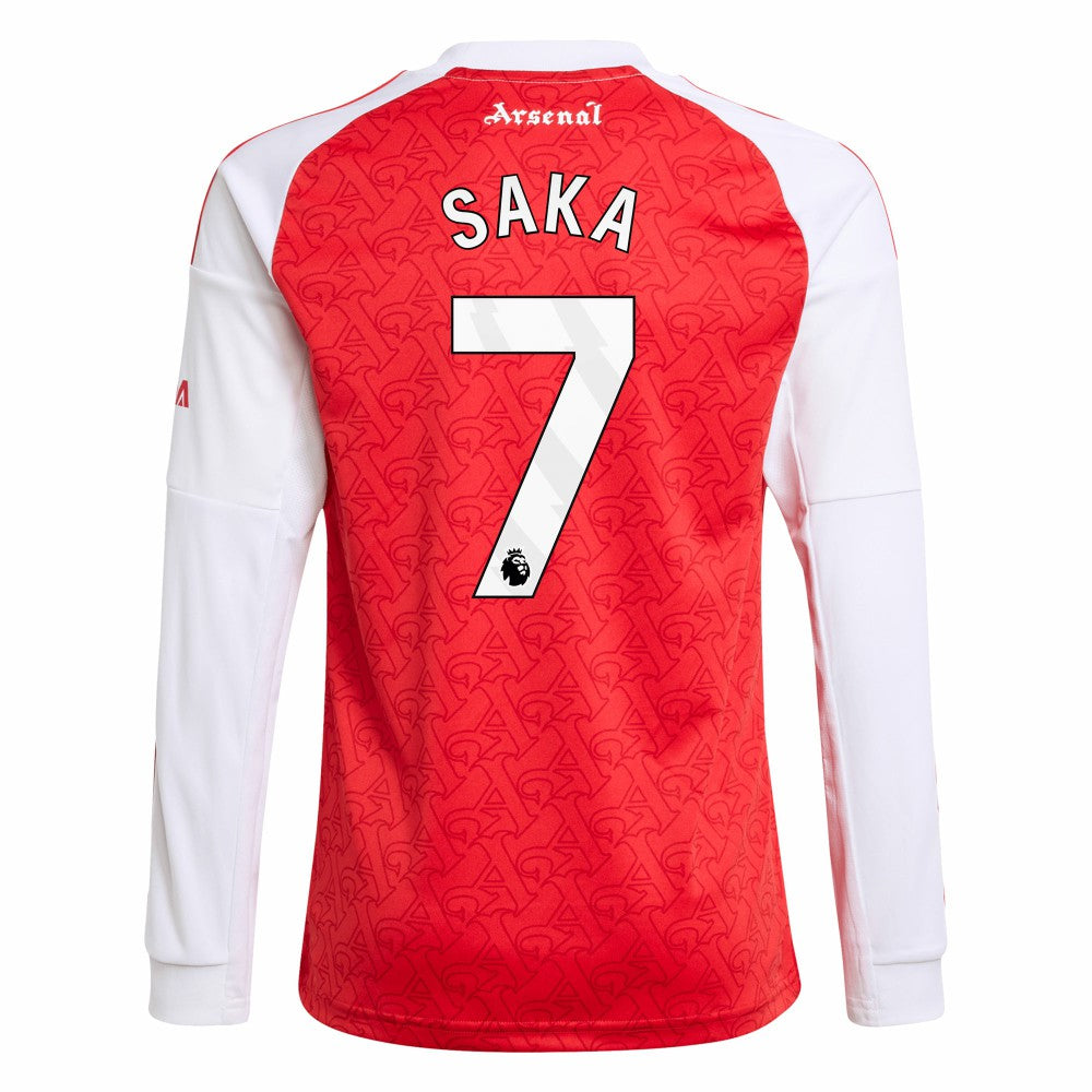 Adidas - Bukayo Saka Arsenal Youth 2025/26 Home Replica Long Sleeve Player Jersey - Red