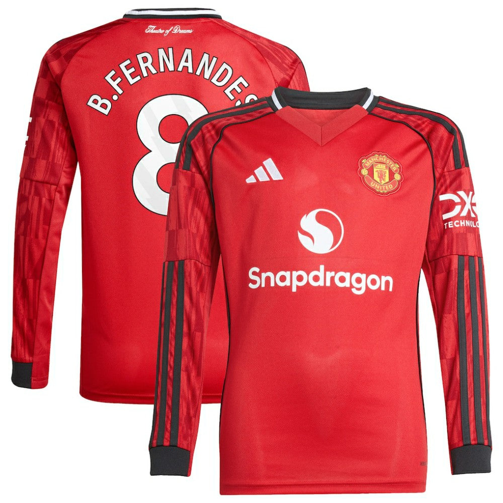 Adidas - Bruno Fernandes Manchester United Youth Home 2025/26 Replica Player Long Sleeve Jersey - Red