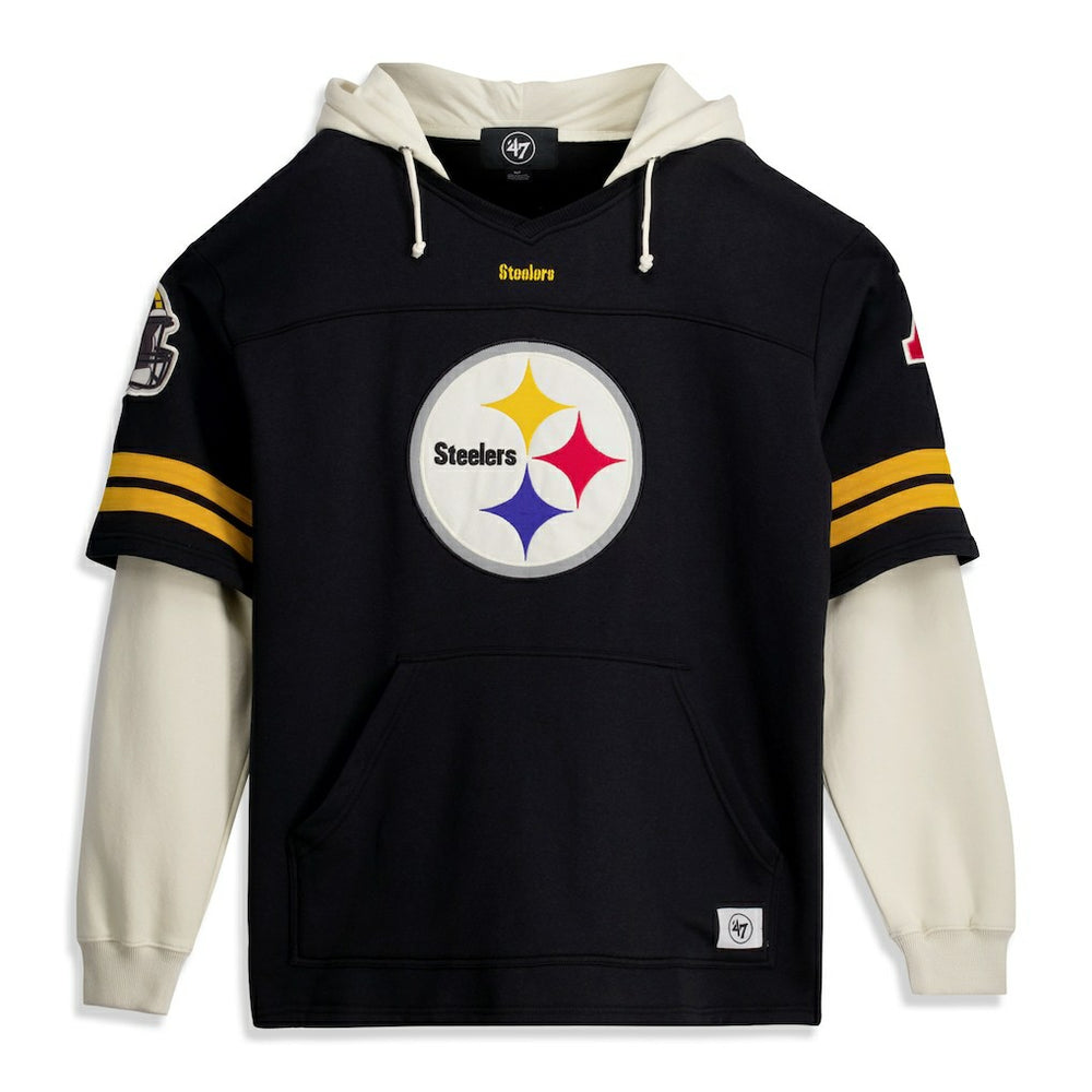 Pittsburgh Steelers '47 Big & Tall Split Zone Cornerback V-Neck Hoodie - Black - 47 brand