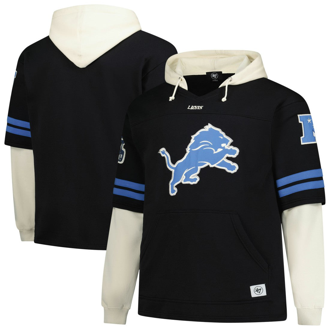 Detroit Lions '47 Big & Tall Split Zone Cornerback V-Neck Hoodie - Black - 47 brand