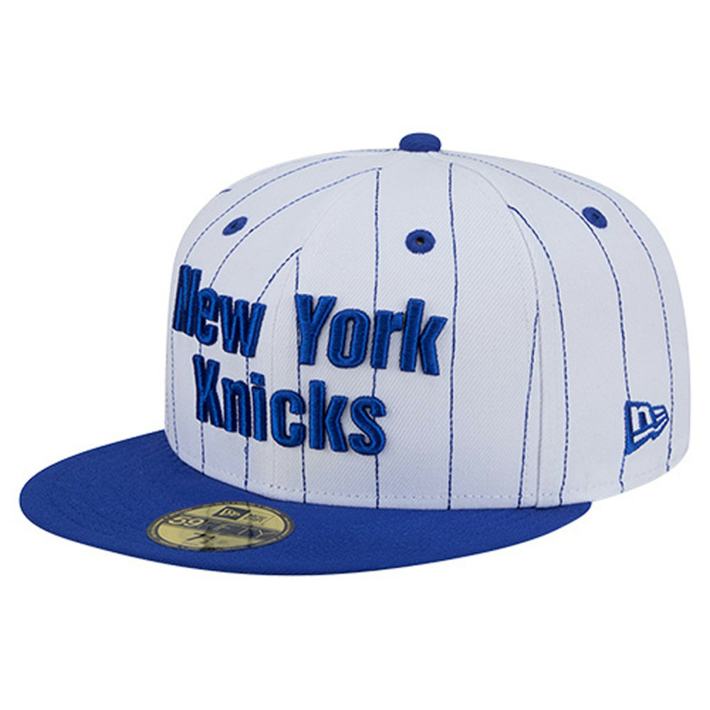 New Era New York Knicks Wordmark Pinstripe 59FIFTY Fitted Hat White