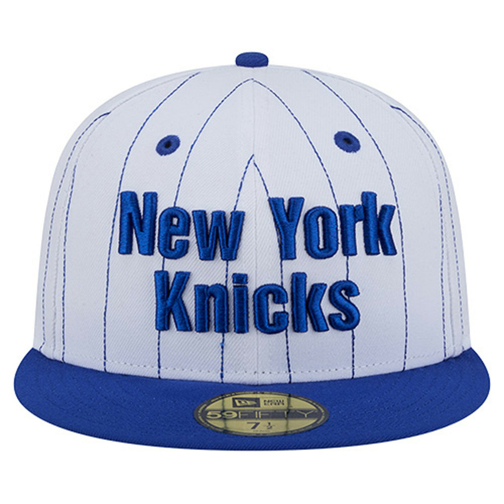 New Era New York Knicks Wordmark Pinstripe 59FIFTY Fitted Hat White