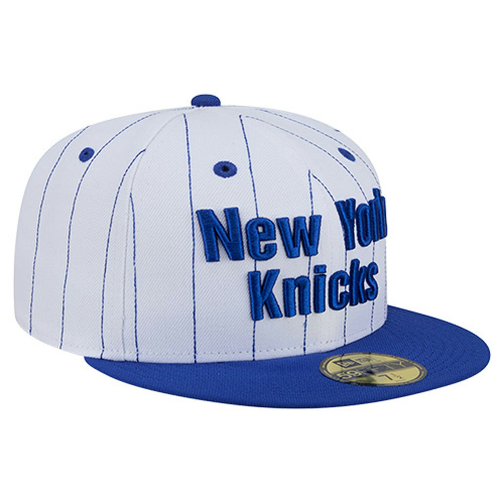 New Era New York Knicks Wordmark Pinstripe 59FIFTY Fitted Hat White
