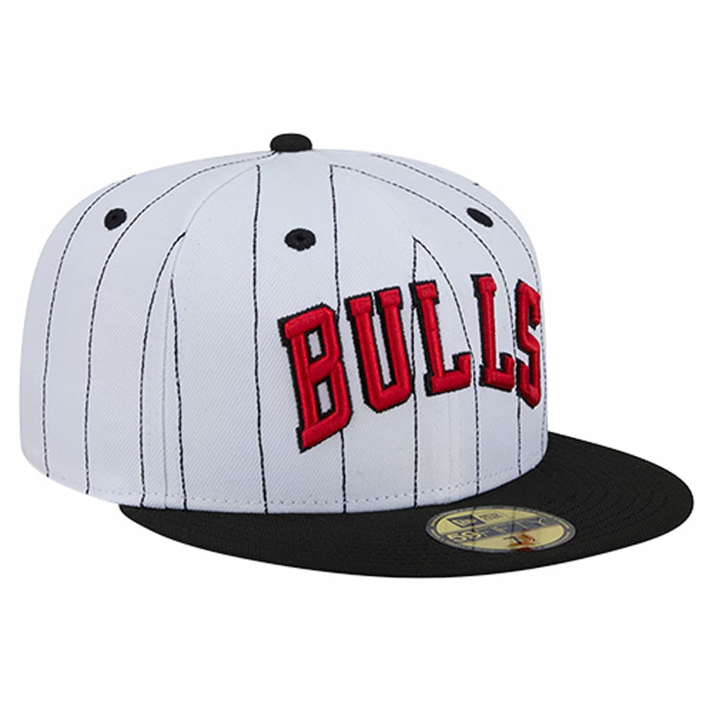 New Era Chicago Bulls Wordmark Pinstripe 59FIFTY Fitted Hat White