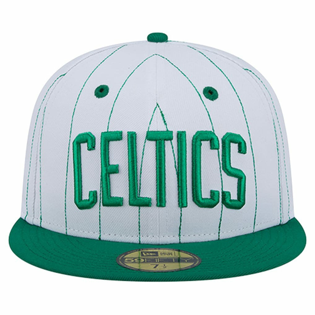 New Era Boston Celtics Wordmark Pinstripe 59FIFTY Fitted Hat White