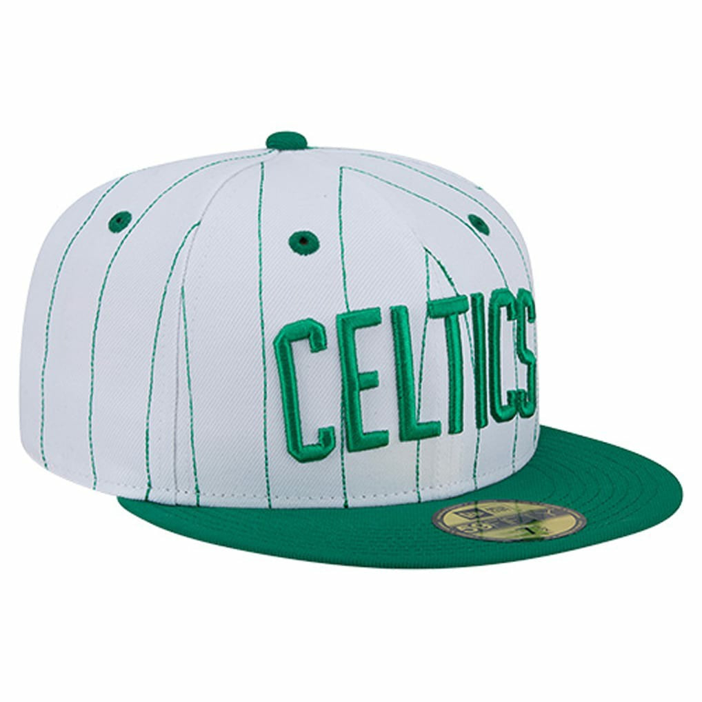 New Era Boston Celtics Wordmark Pinstripe 59FIFTY Fitted Hat White